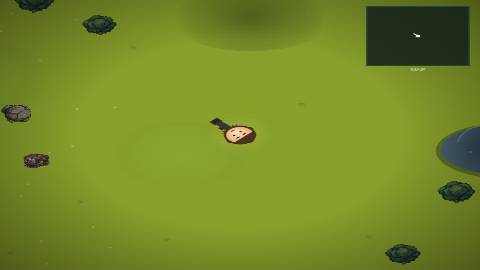 NIGHTFALL daytime gameplay screenshot showing the player character, terrain, and nearby resource nodes